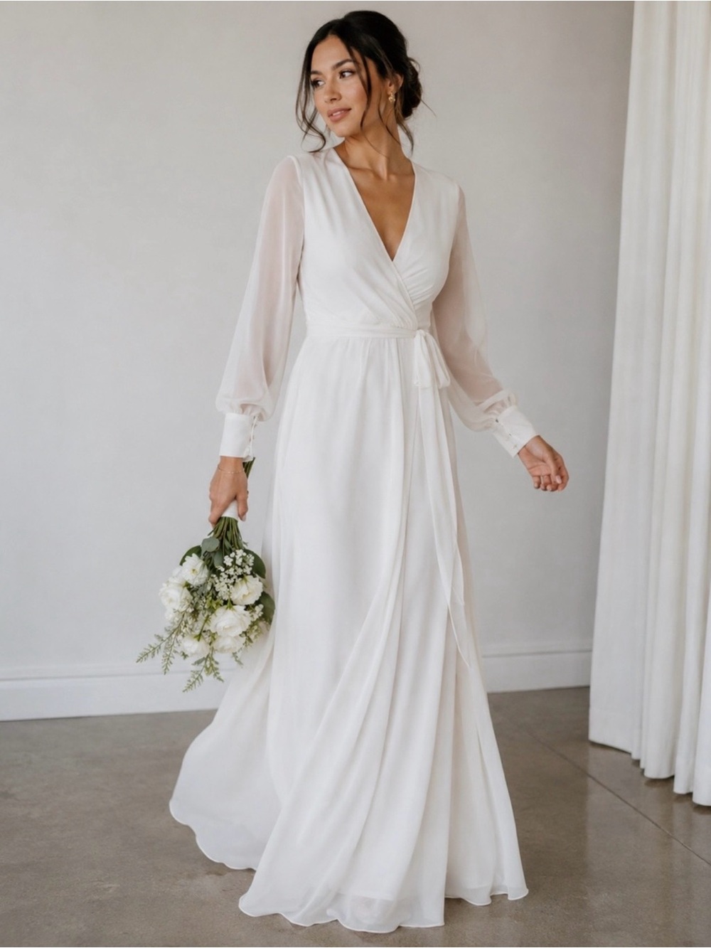 Baltic Born White Wrap Maxi Dress with Long Sleeves - Picture 5 of 5